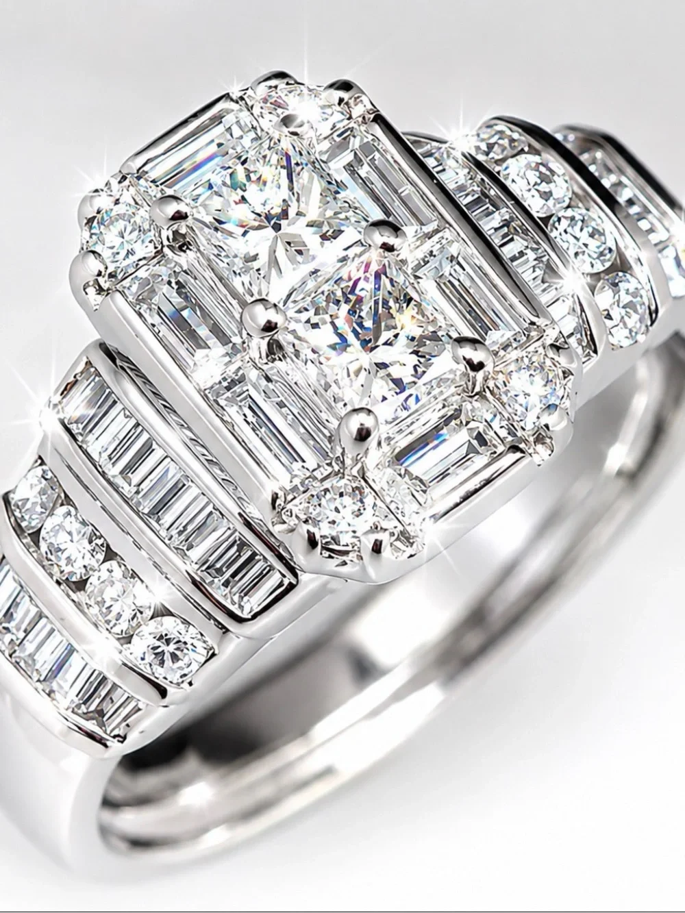 Classic White Gold Diamond Cluster Ring - White